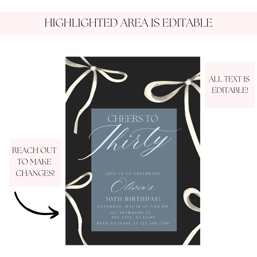 Coquette Birthday Invitation Cheers to Thirty Invite