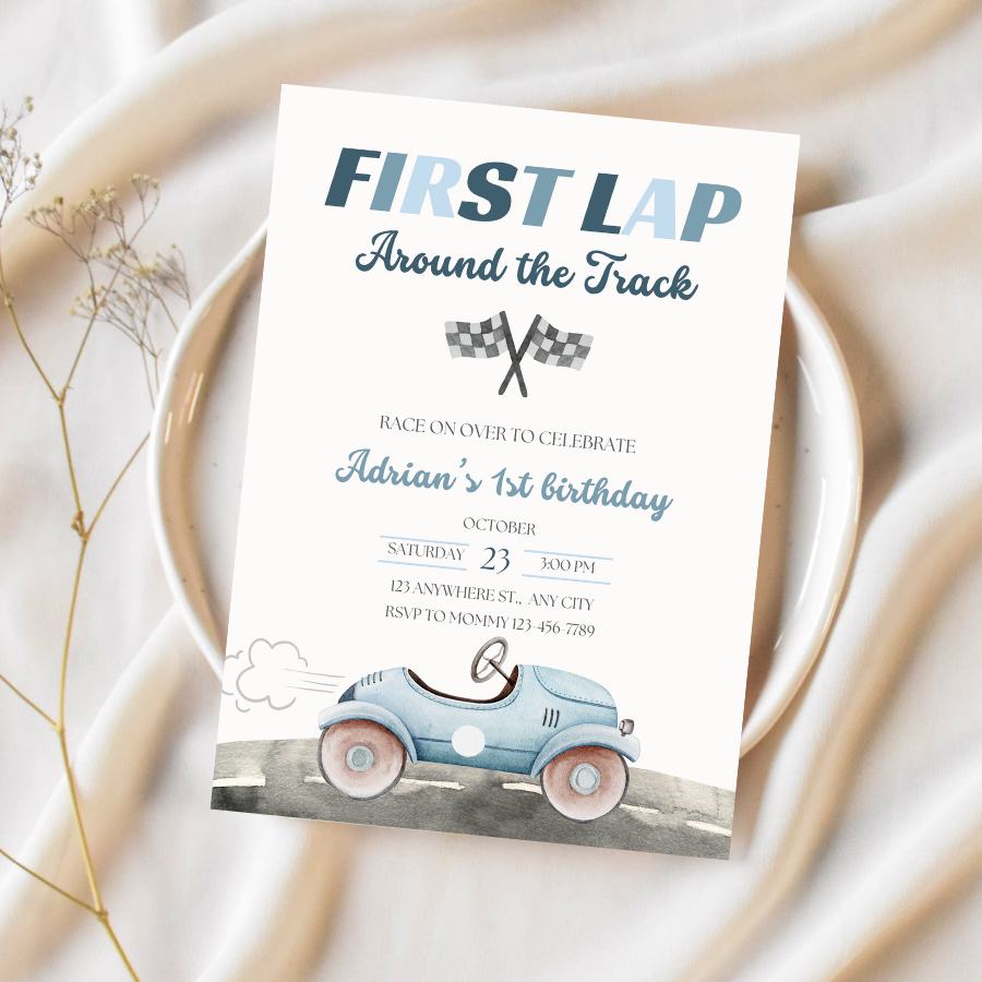First Lap Around the Track Birthday Invitation