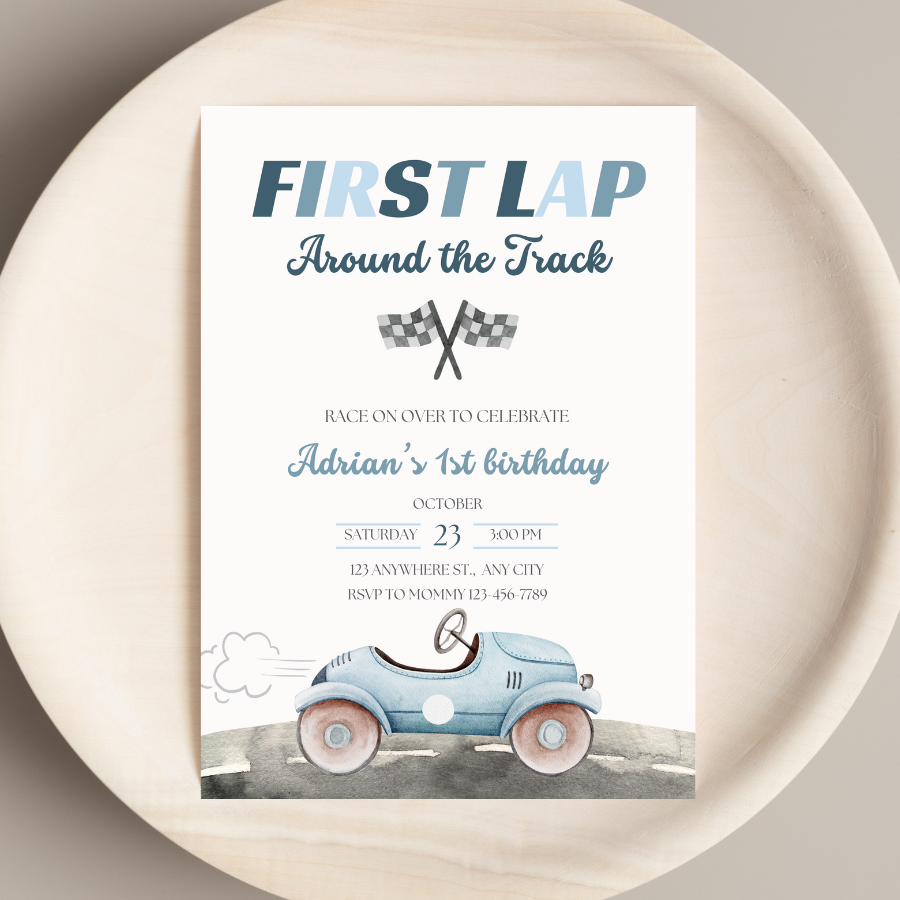 First Lap Around the Track Birthday Invitation