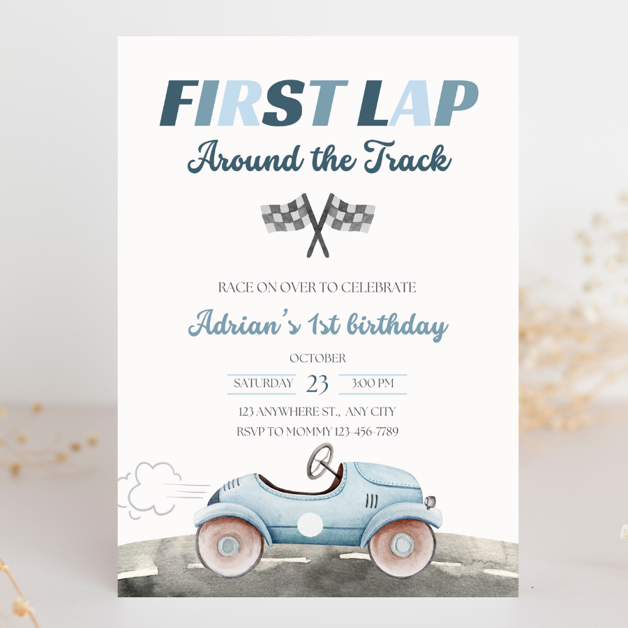 First Lap Around the Track Birthday Invitation