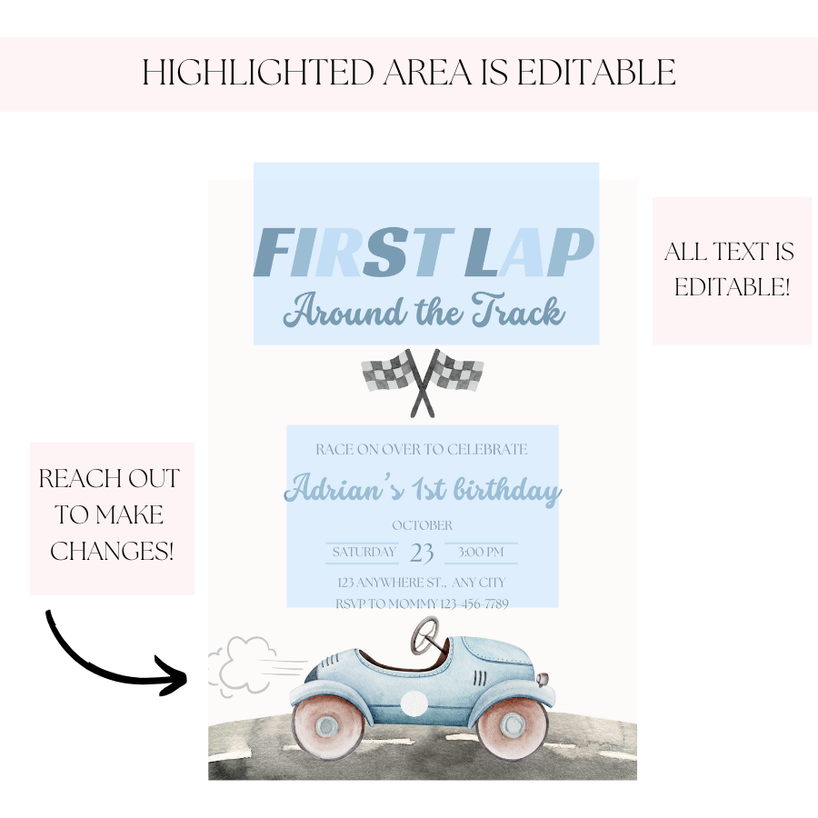 First Lap Around the Track Birthday Invitation