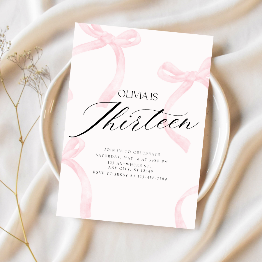 Coquette Birthday Invitation Pink Bow Invite