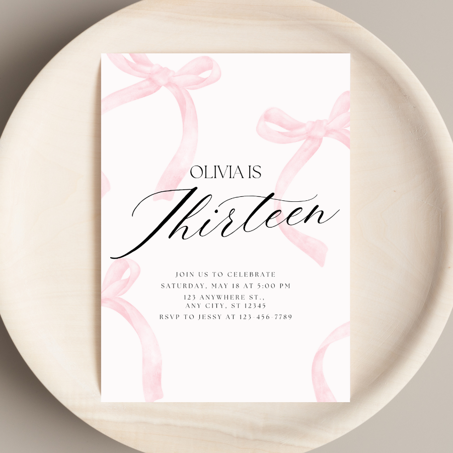 Coquette Birthday Invitation Pink Bow Invite