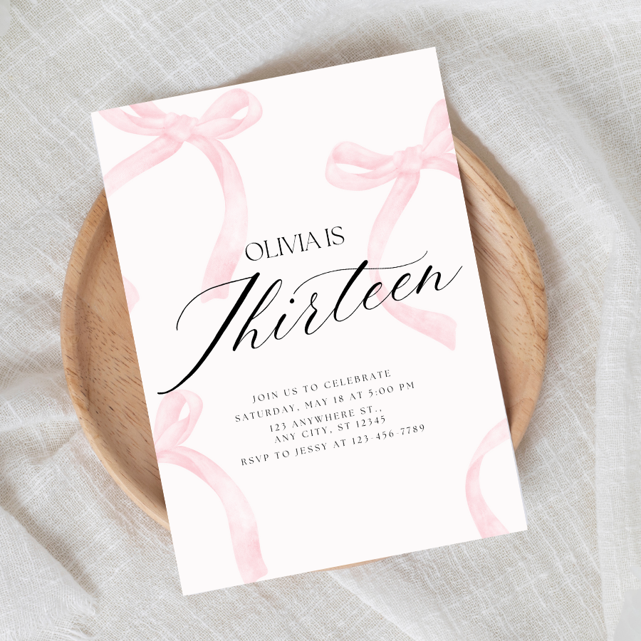 Coquette Birthday Invitation Pink Bow Invite