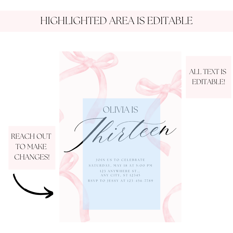 Coquette Birthday Invitation Pink Bow Invite