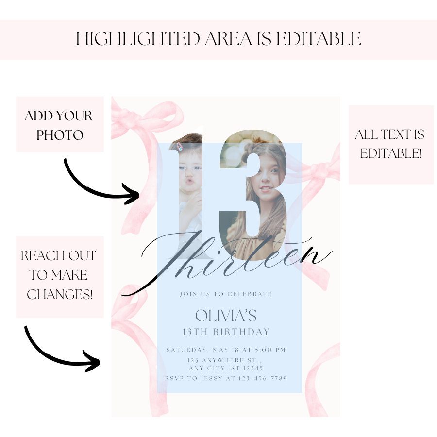 Coquette Birthday Invitation Pink Bow Photo Invite 