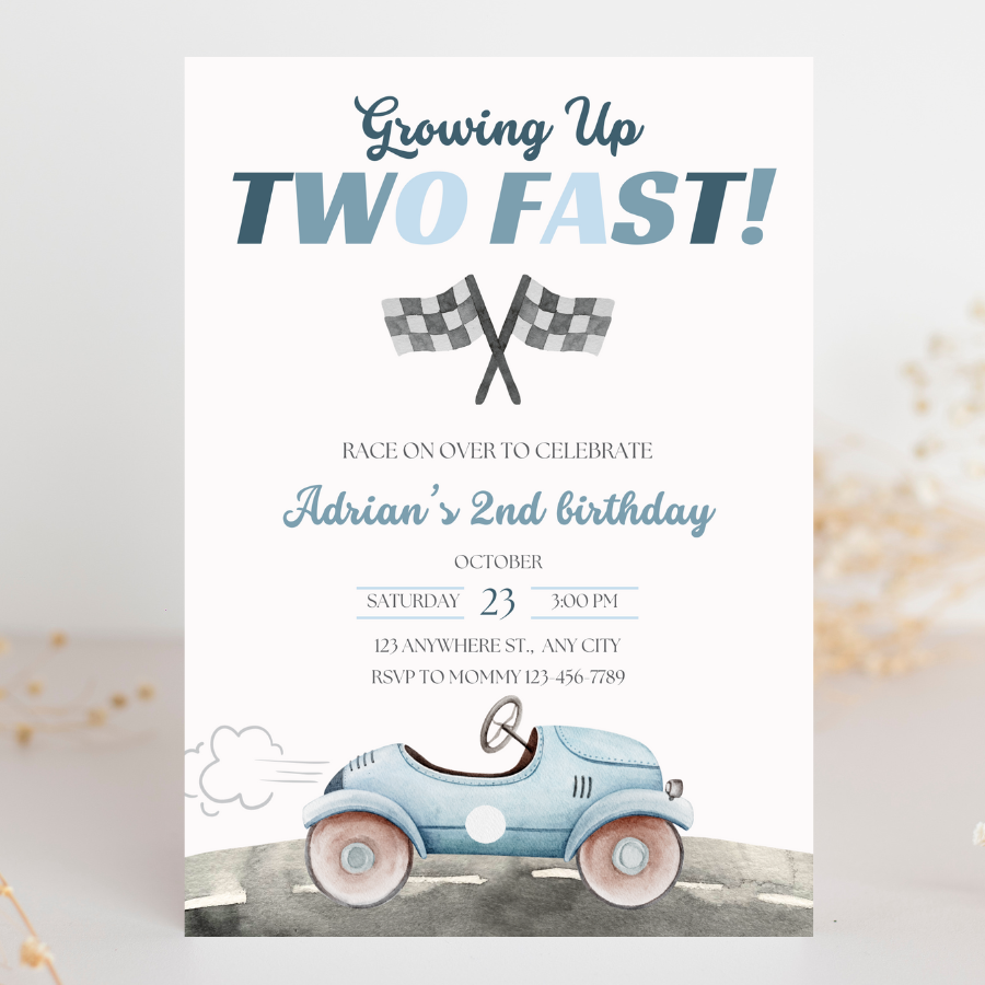 TWO Fast Birthday Invitation Race