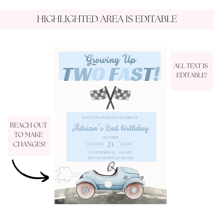TWO Fast Birthday Invitation Race