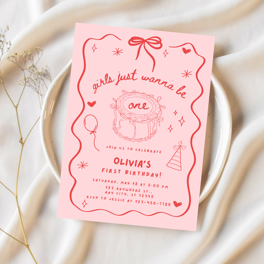 Girls Just Wanna Be One Birthday Invitation