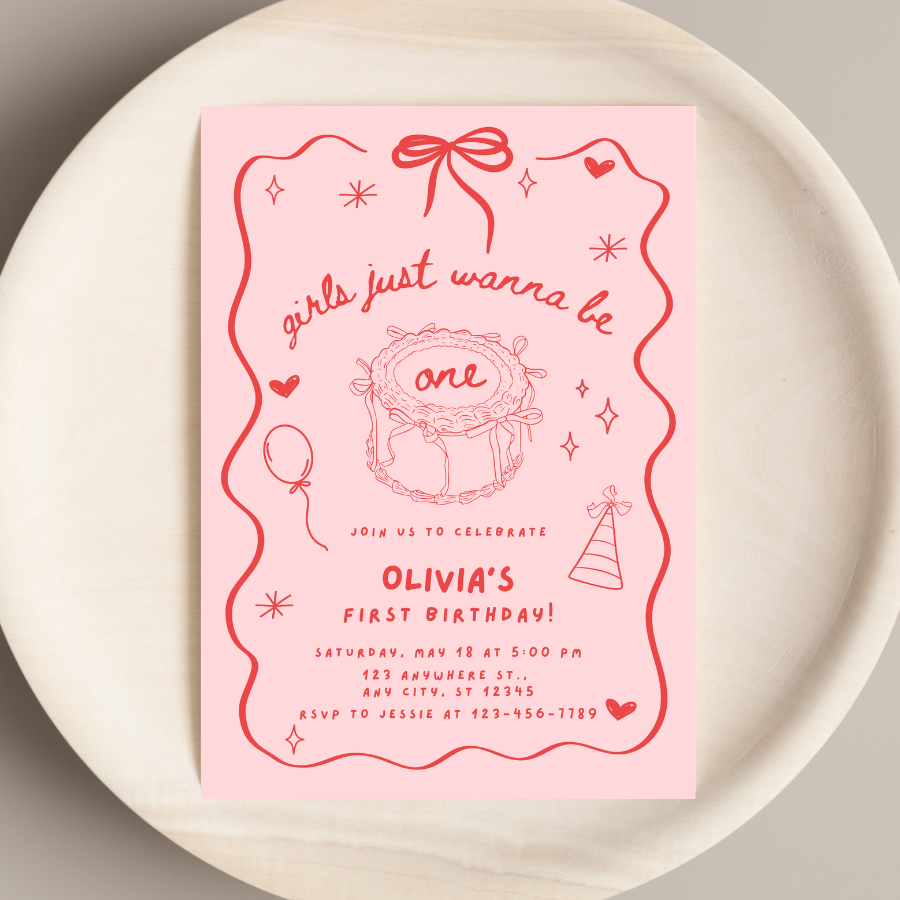 Girls Just Wanna Be One Birthday Invitation