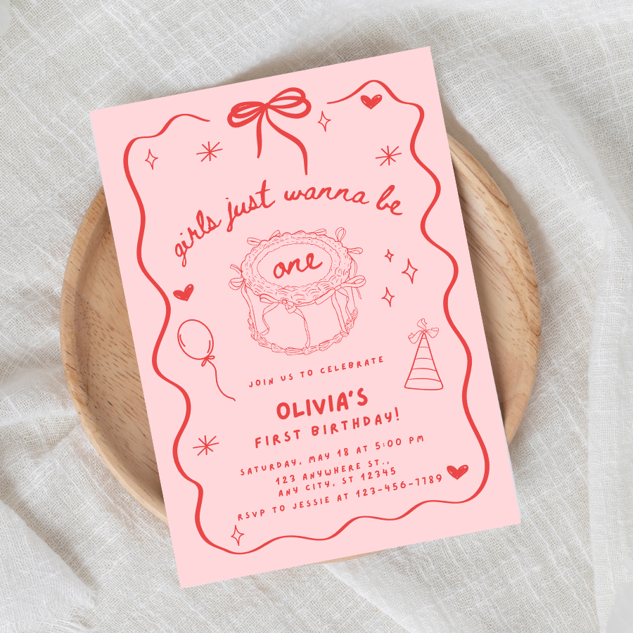 Girls Just Wanna Be One Birthday Invitation