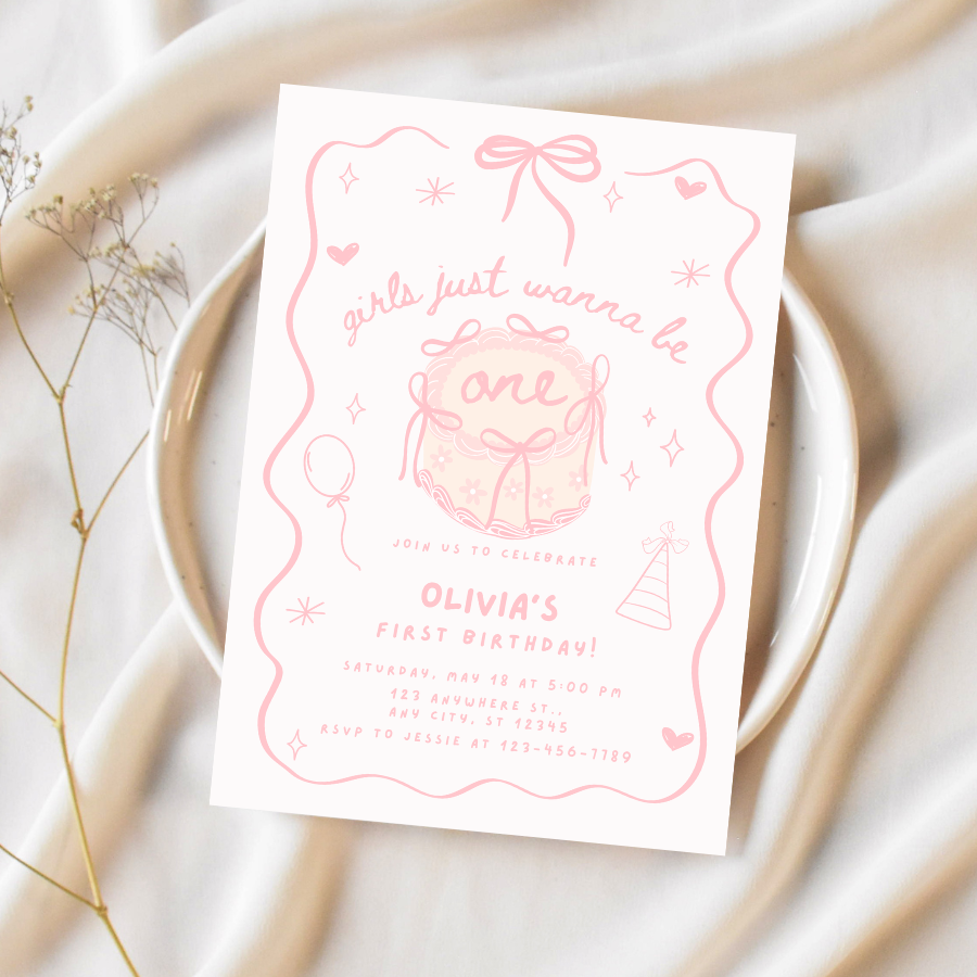 Girls Just Wanna Be One Birthday Invitation