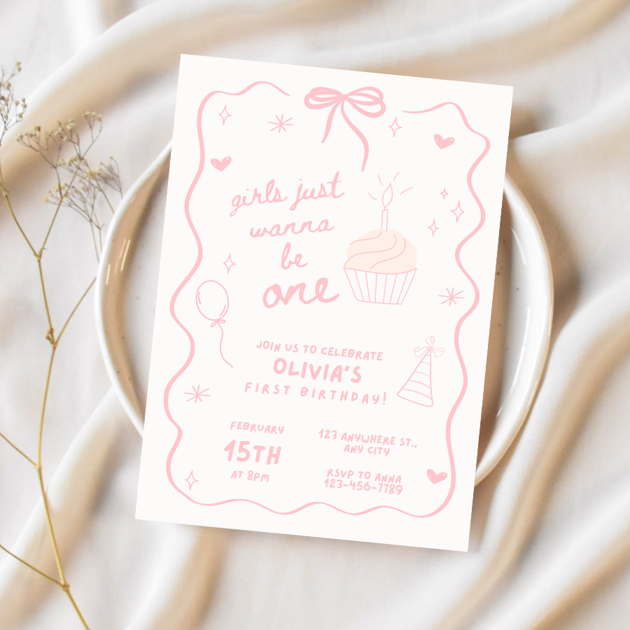 Girls Just Wanna Be One Birthday Invitation