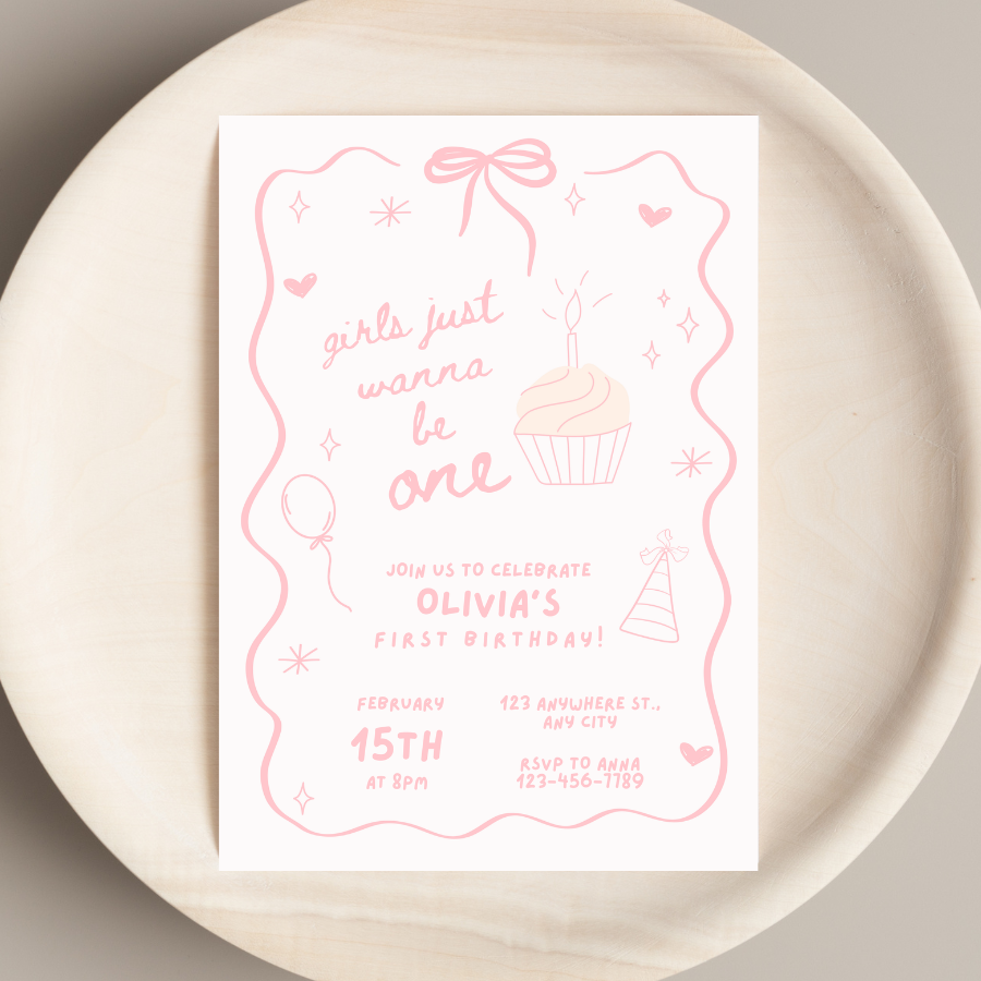 Girls Just Wanna Be One Birthday Invitation