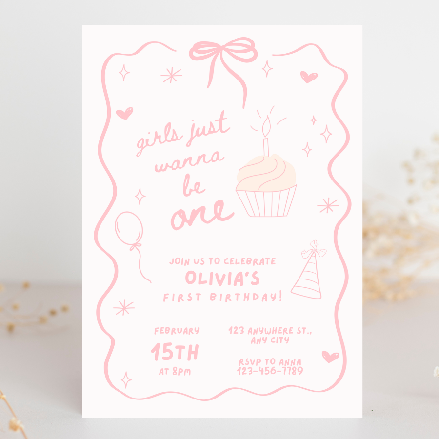 Girls Just Wanna Be One Birthday Invitation