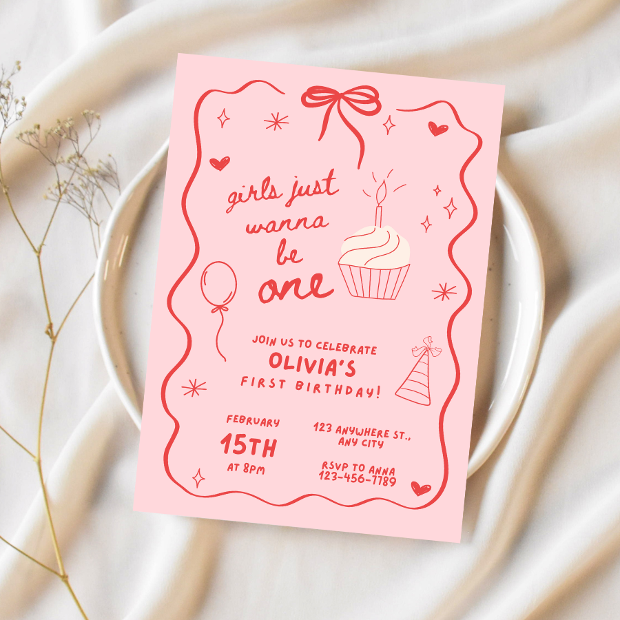Girls Just Wanna Be One Birthday Invitation