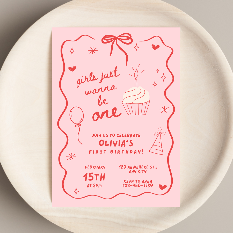 Girls Just Wanna Be One Birthday Invitation