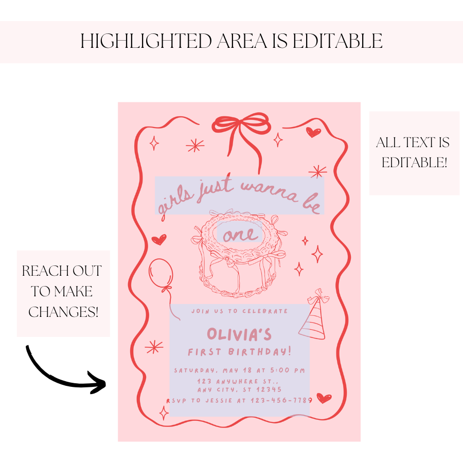 Girls Just Wanna Be One Birthday Invitation