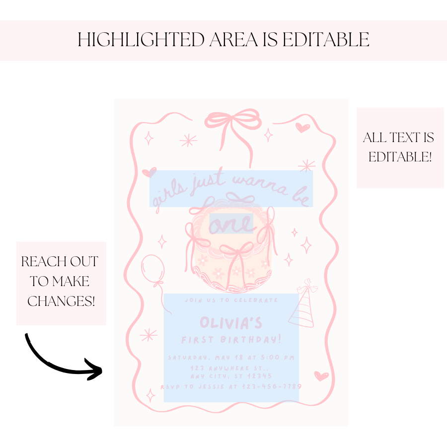Girls Just Wanna Be One Birthday Invitation
