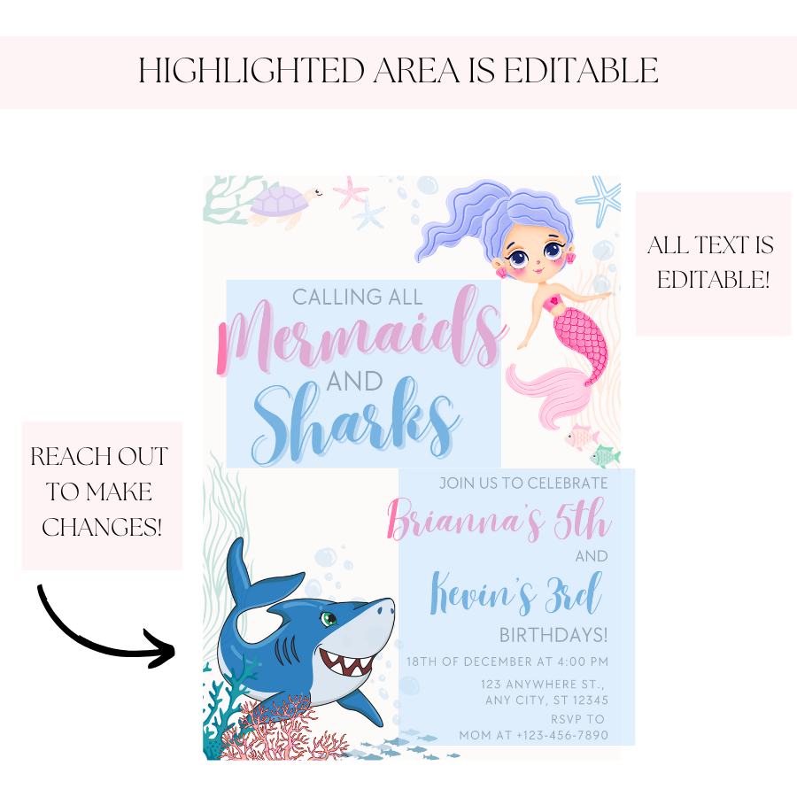 Mermaids and Sharks Birthday Invitation