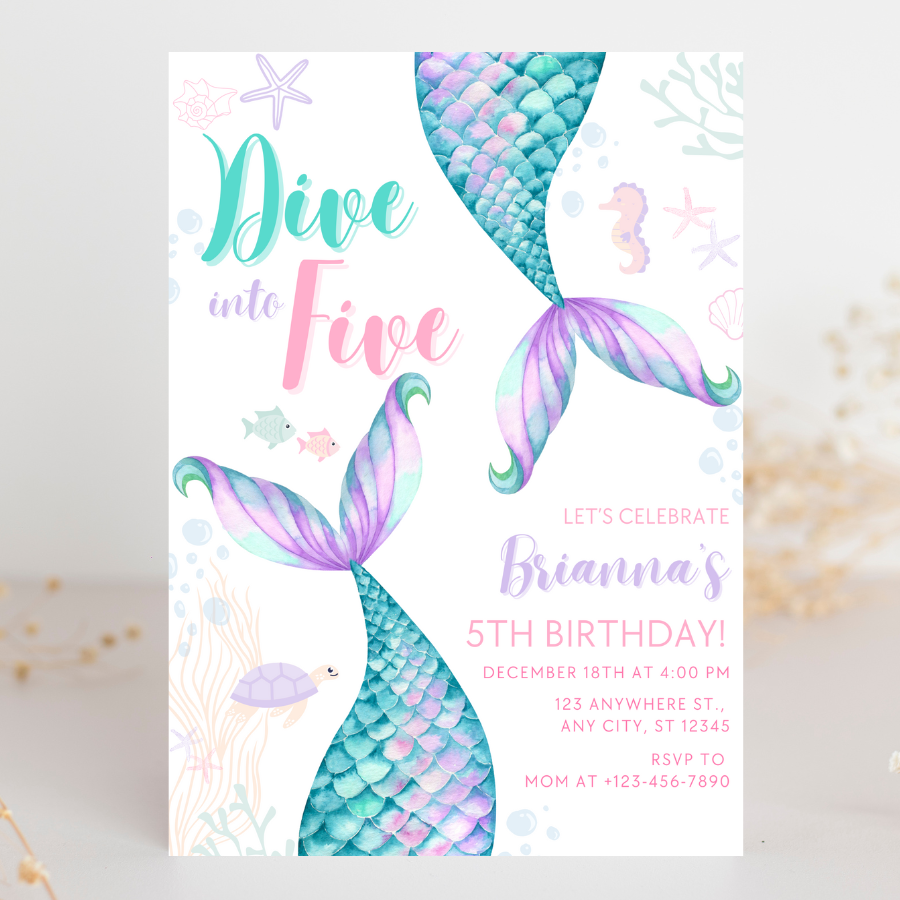 Mermaid Birthday Invitation Dive Into Five