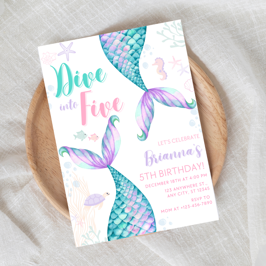 Mermaid Birthday Invitation Dive Into Five