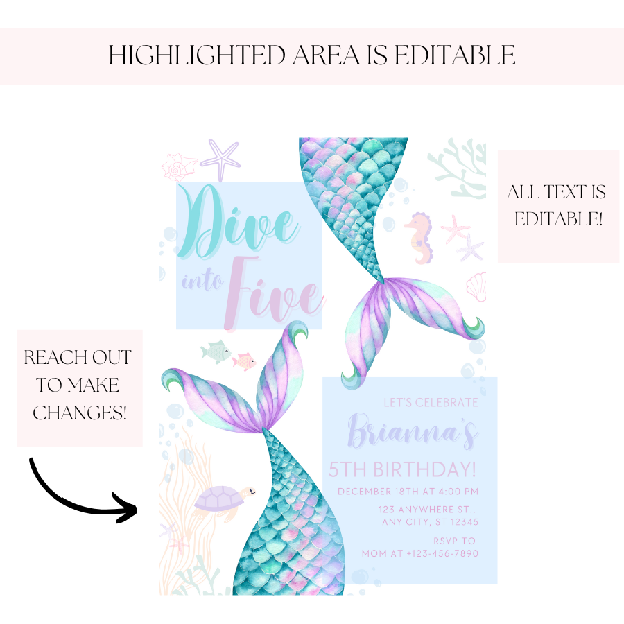 Mermaid Birthday Invitation Dive Into Five