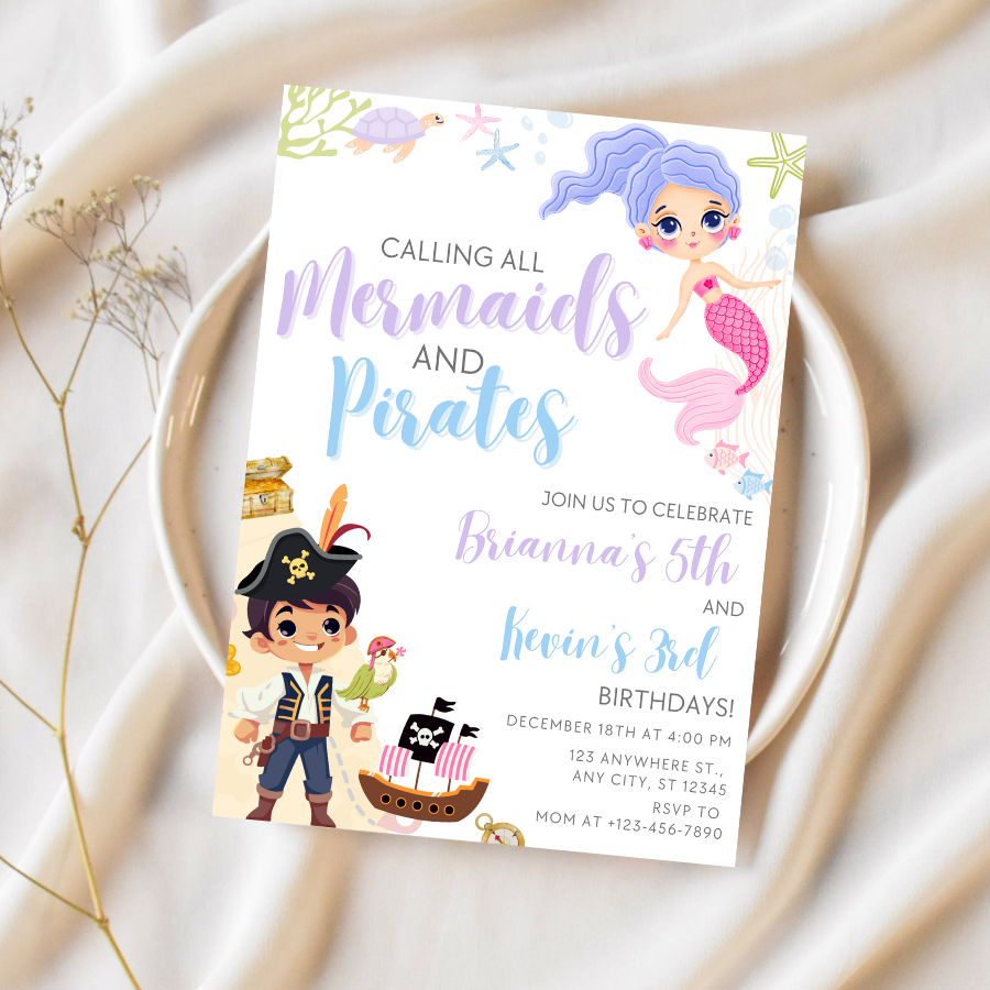 Mermaids and Pirates Birthday Invitation