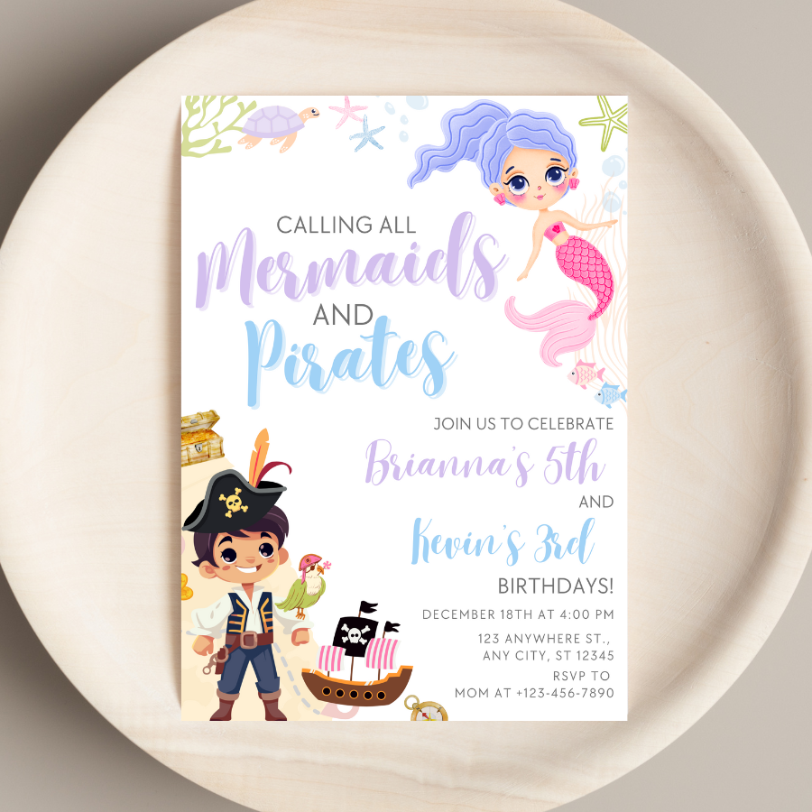 Mermaids and Pirates Birthday Invitation