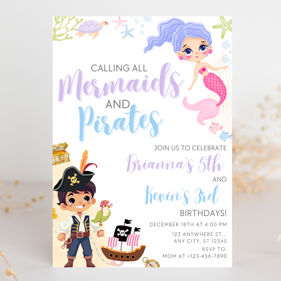Mermaids and Pirates Birthday Invitation