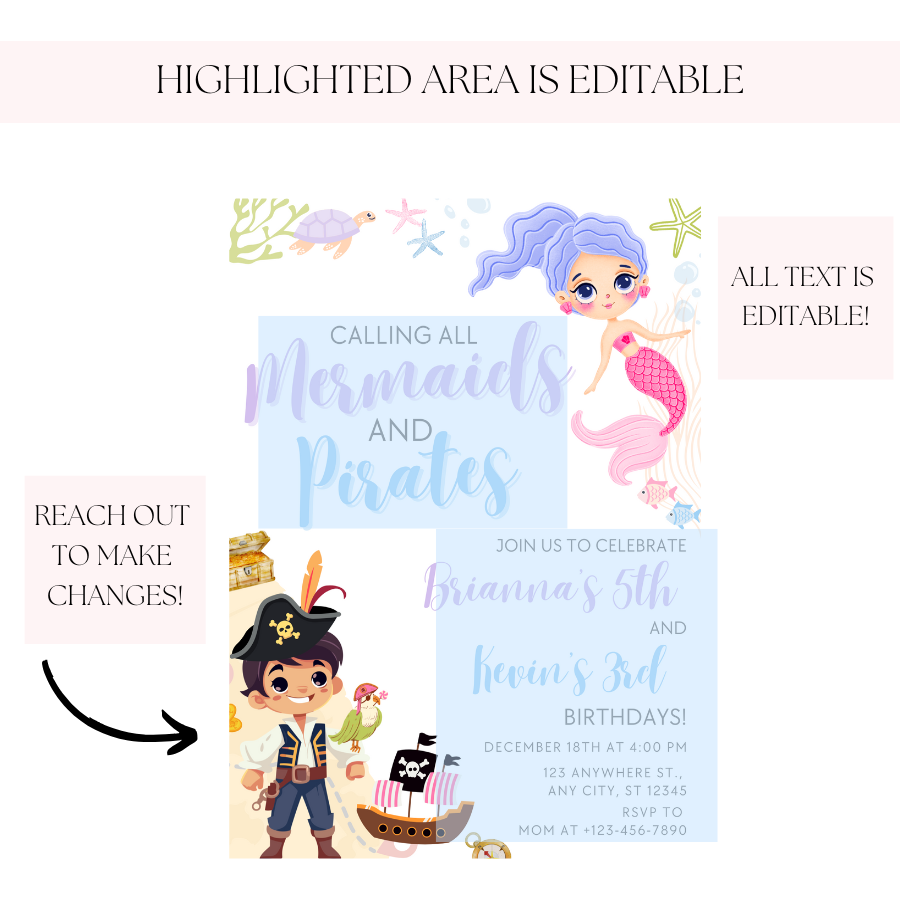 Mermaids and Pirates Birthday Invitation