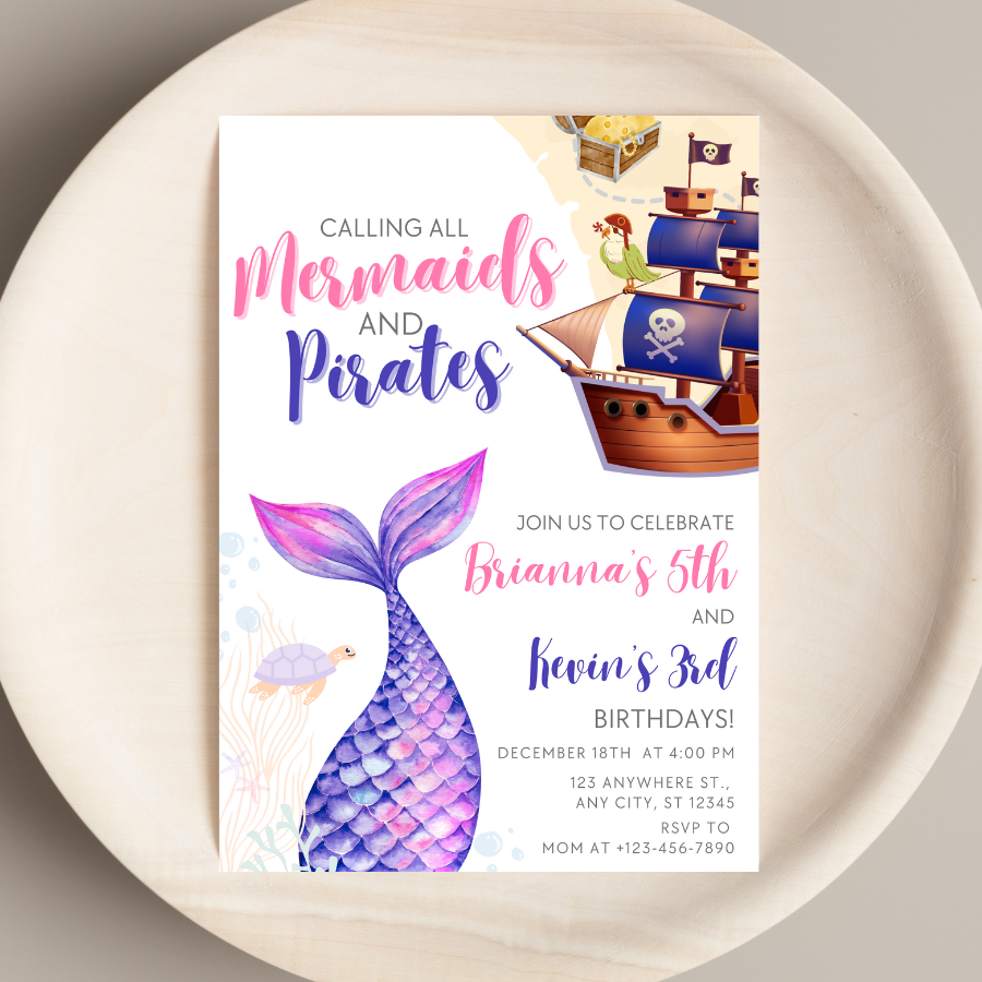 Mermaids and Pirates Birthday Invitation