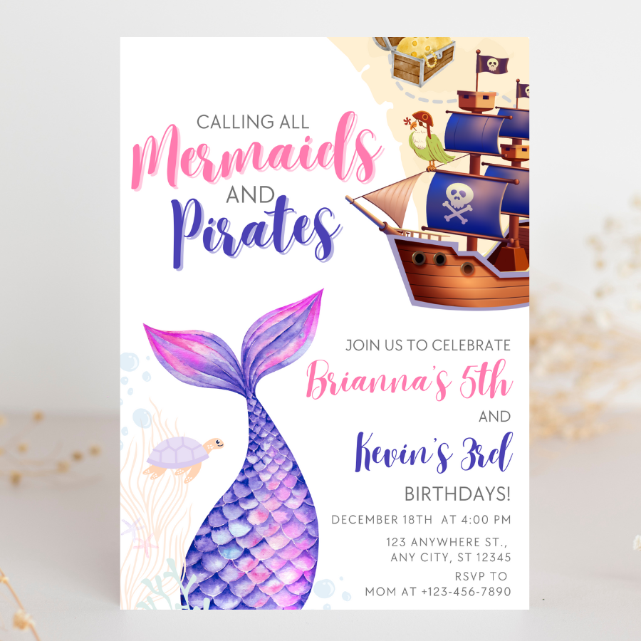 Mermaids and Pirates Birthday Invitation