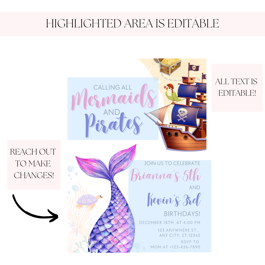 Mermaids and Pirates Birthday Invitation