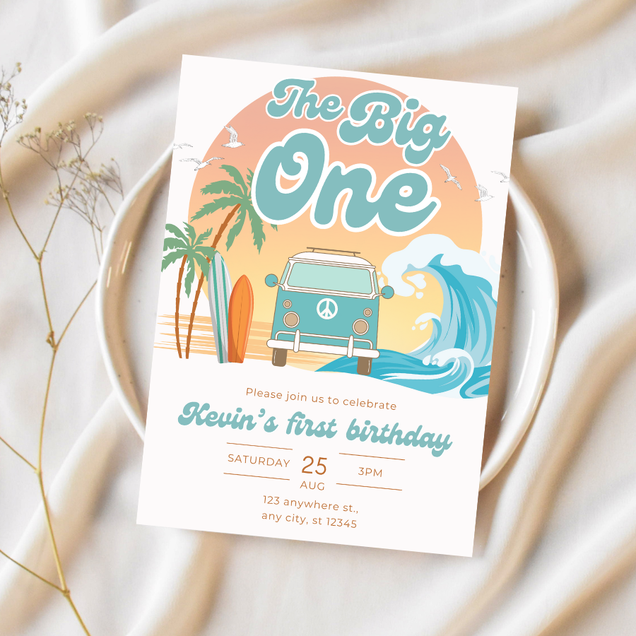 The Big One Birthday Surfing Invitation 