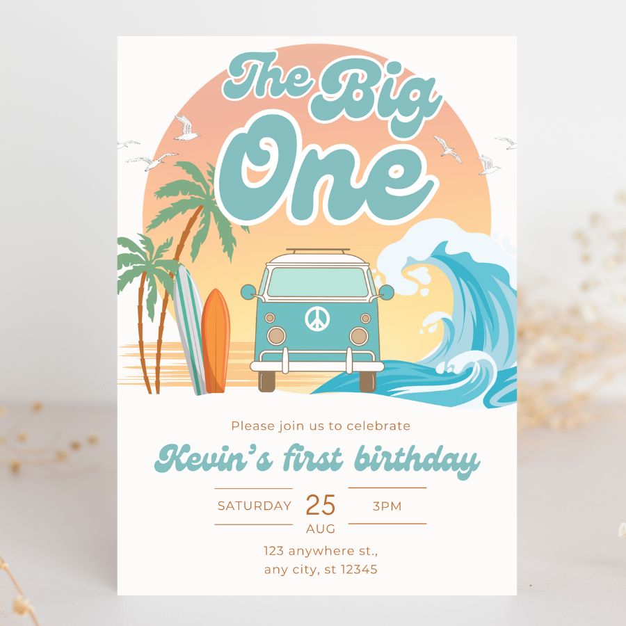 The Big One Birthday Surfing Invitation 