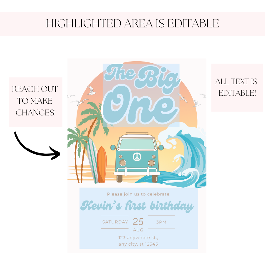 The Big One Birthday Surfing Invitation 