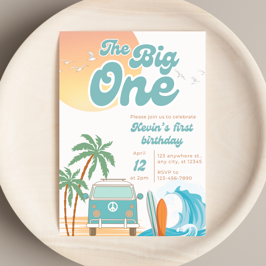 The Big One Birthday Surfing Invitation