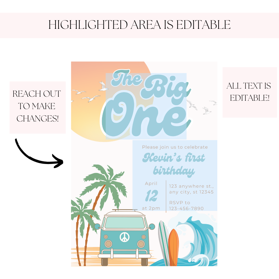 The Big One Birthday Surfing Invitation 