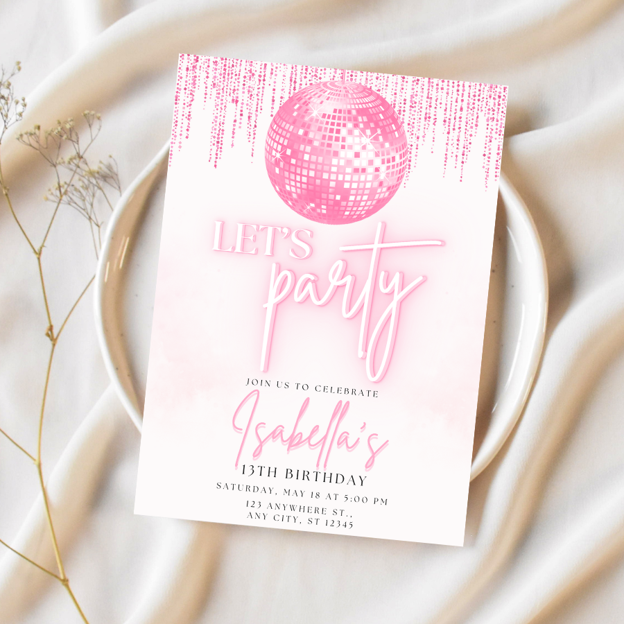 Pink Disco Birthday Invitation 