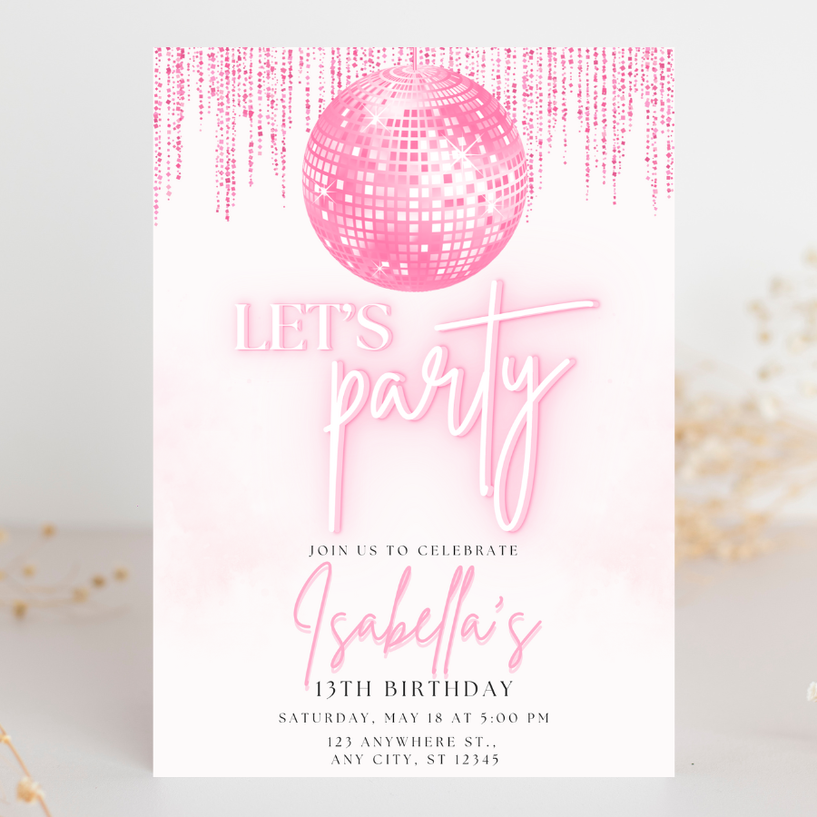 Pink Disco Birthday Invitation