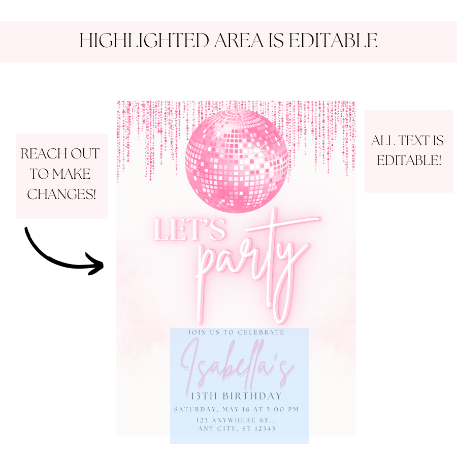 Pink Disco Birthday Invitation 