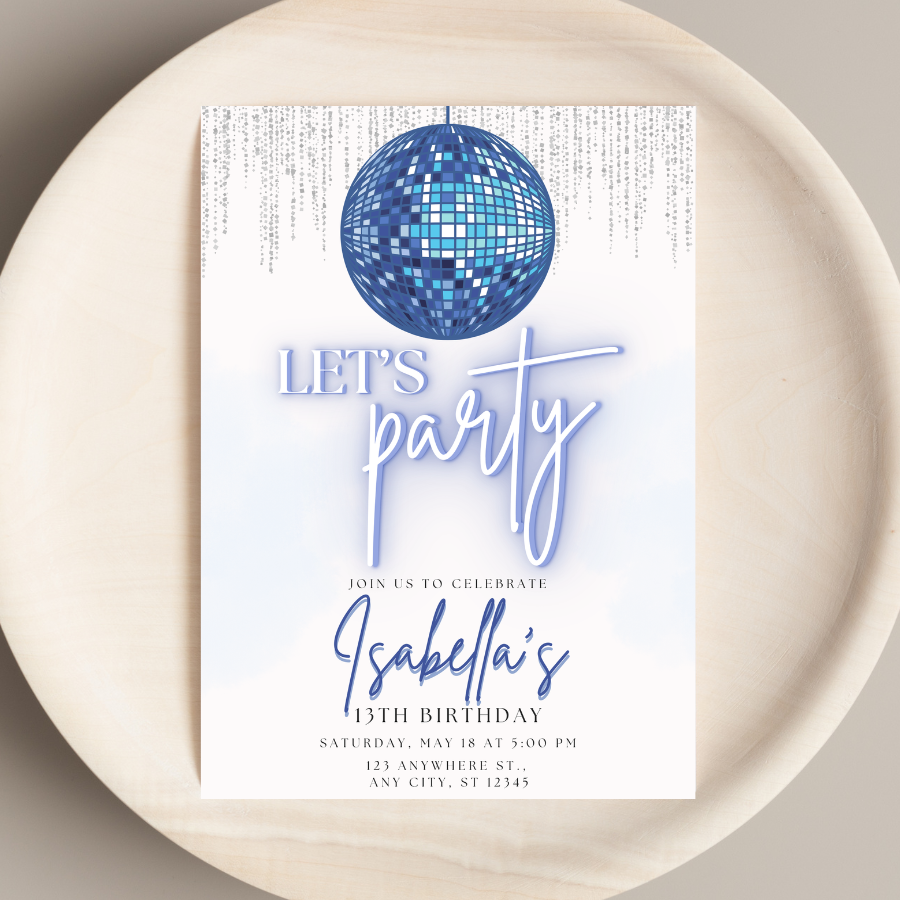Blue Disco Birthday Invitation 