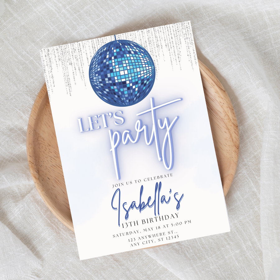 Blue Disco Birthday Invitation 
