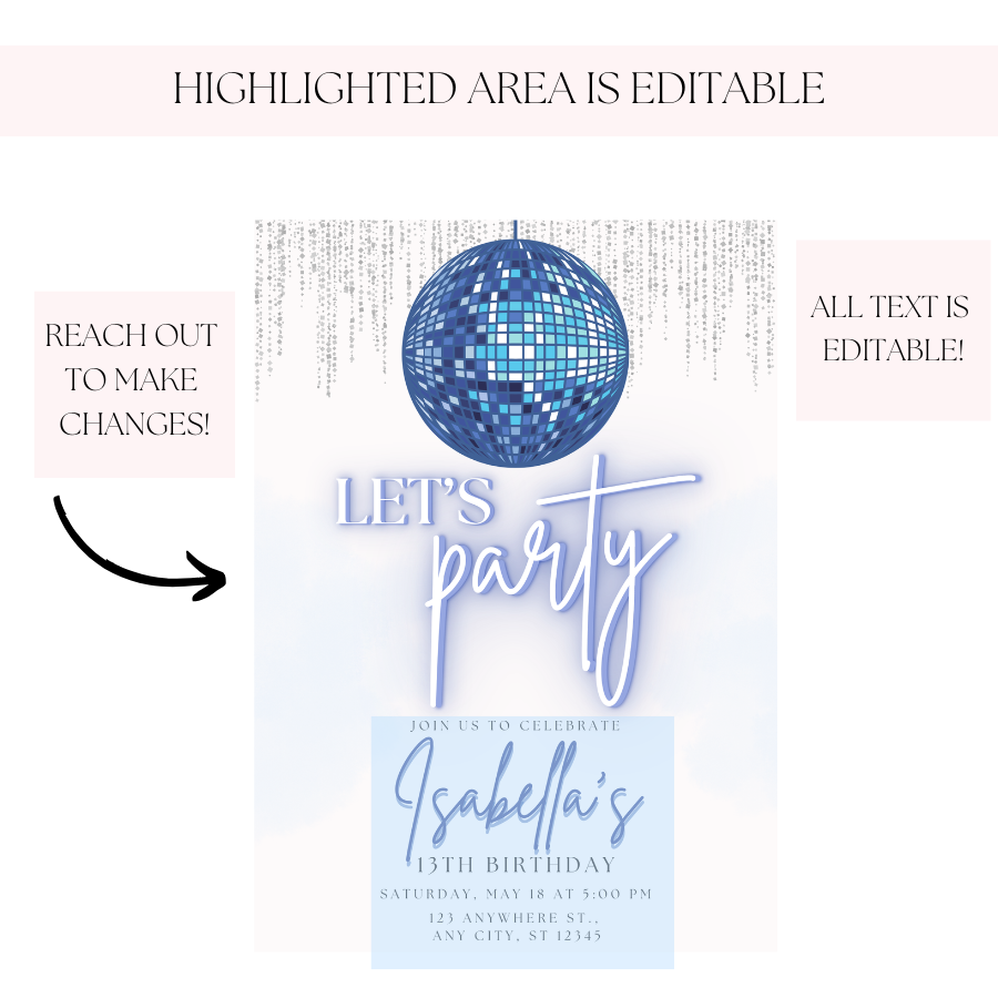 Blue Disco Birthday Invitation 