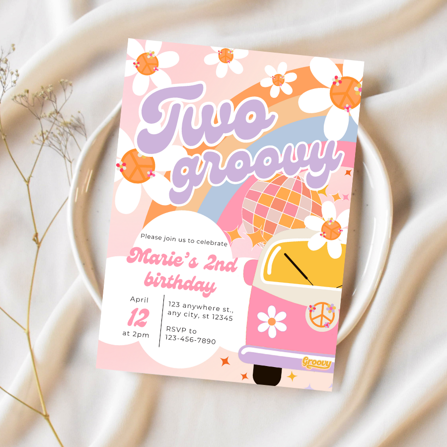 Two Groovy Birthday Party Invitation