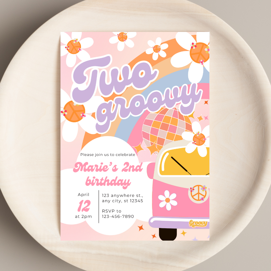 Two Groovy Birthday Party Invitation