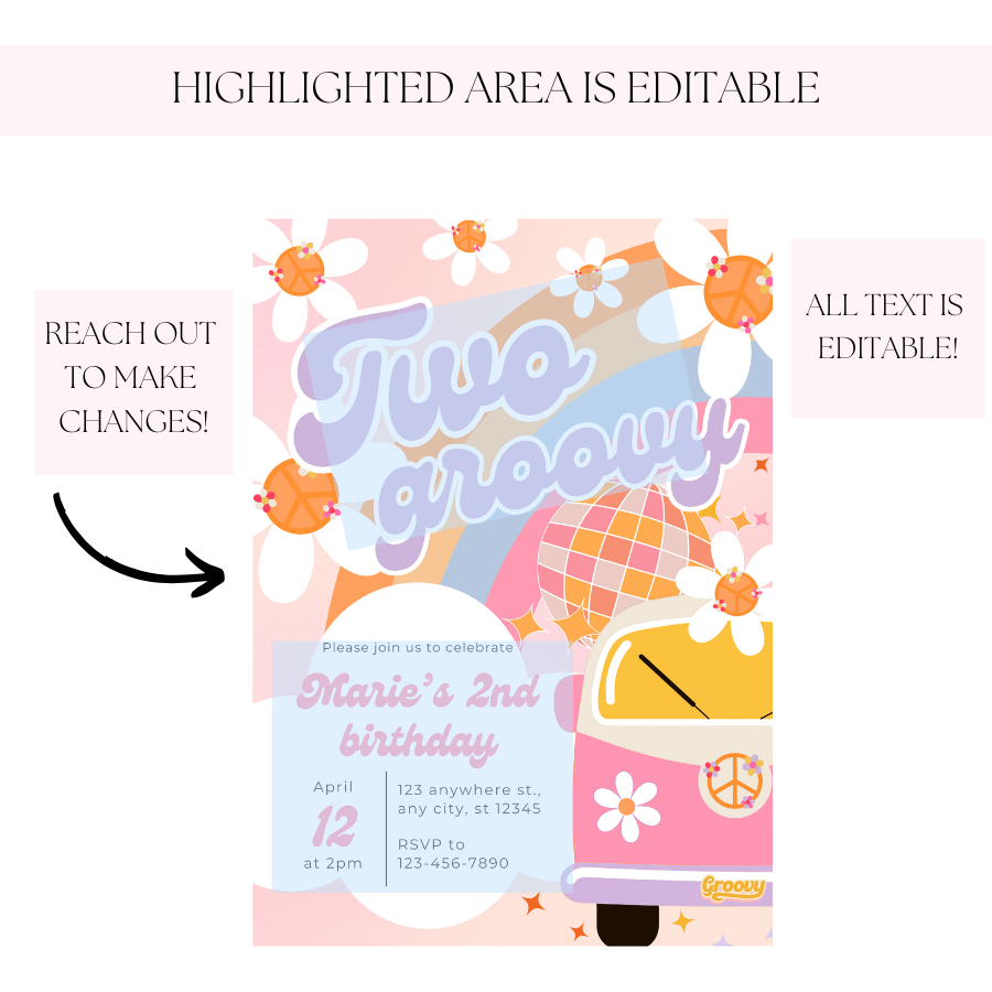 Two Groovy Birthday Party Invitation