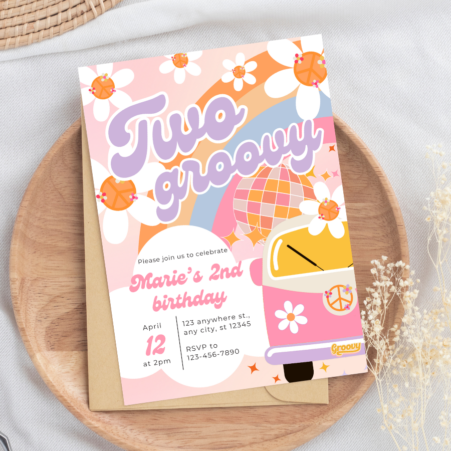 Two Groovy Birthday Party Invitation