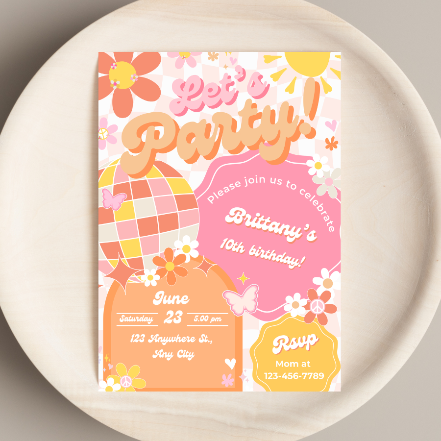 Let's Party Groovy Birthday Party Invitation